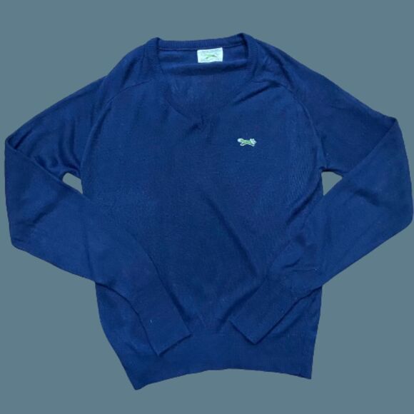 The Fox Sweater Vintage 80s Navy Blue V-Neck Acrylic Sweater Men's Size Large - Picture 1 of 9